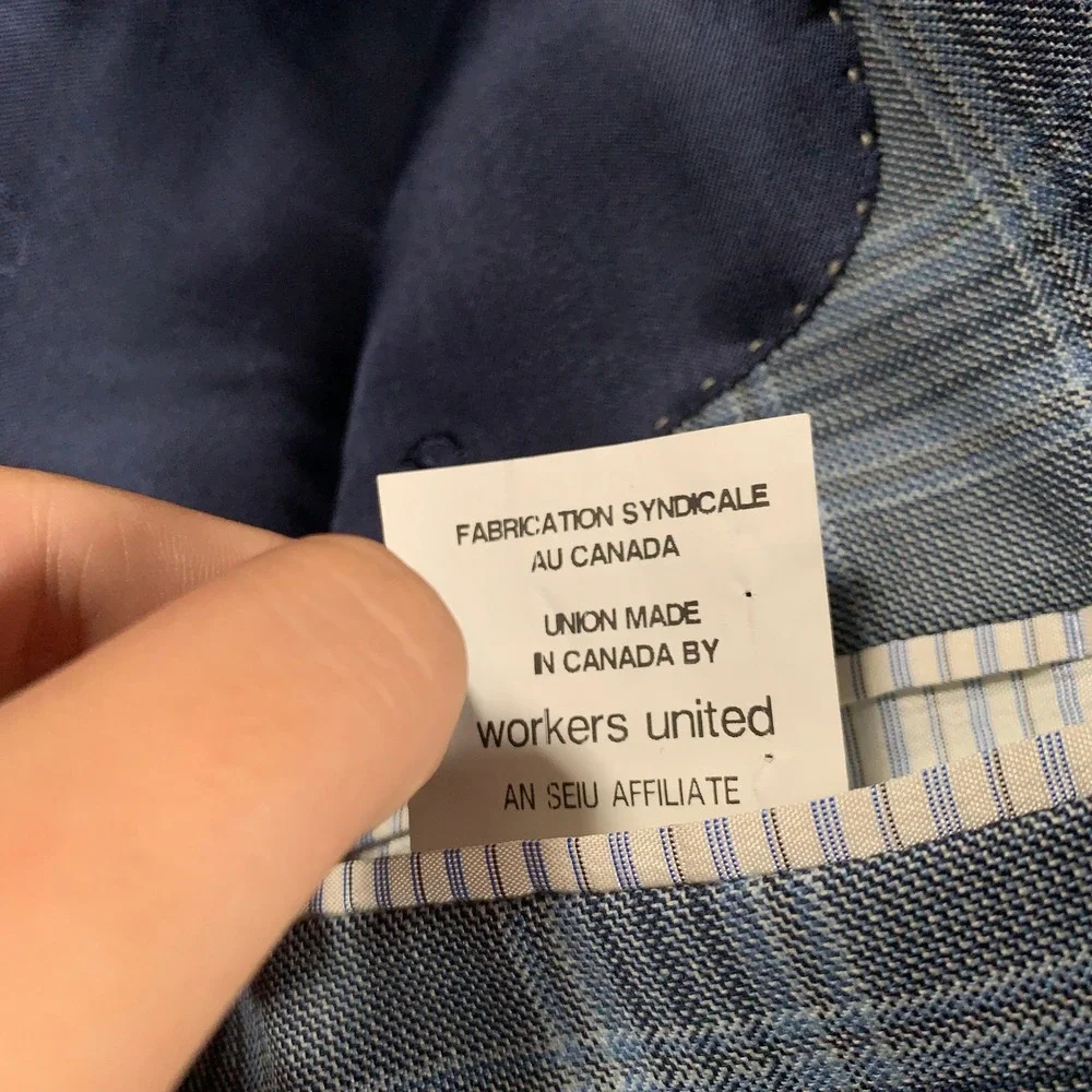David Donahue Connor SPJ Sport Coat Mens 44R Blue Plaid Wool Blazer Two Button
